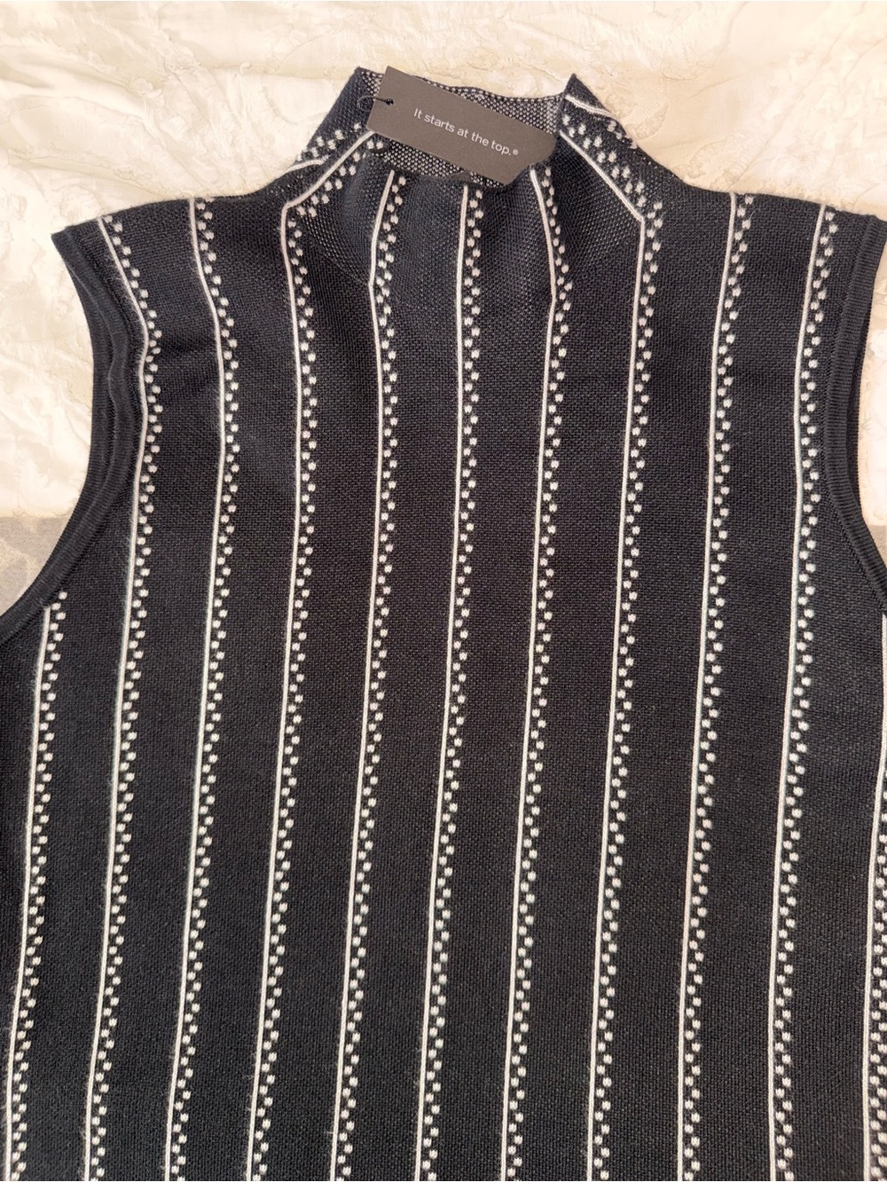 NWT Cable & Gauge Sleeveless Mock Neck Striped Knit Top - Black - Picture 3 of 9